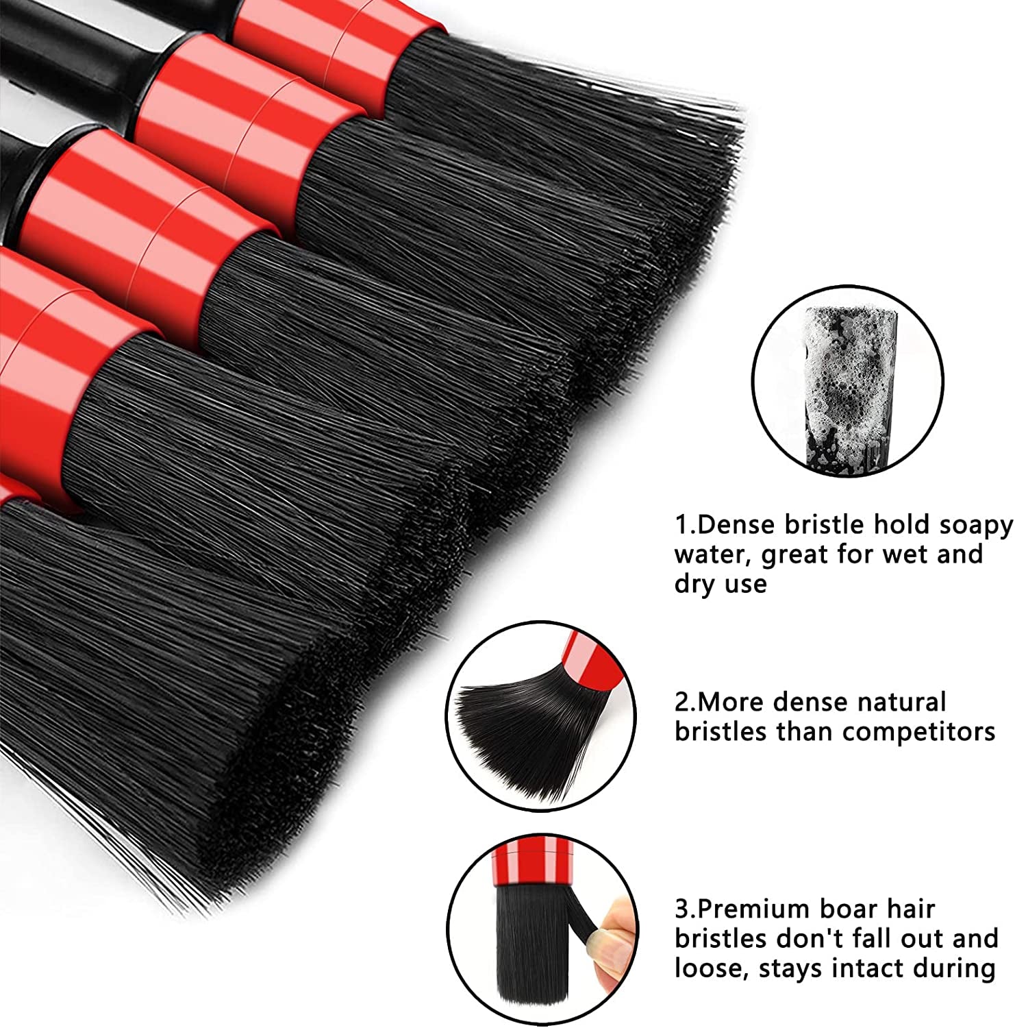 10Pcs Auto Car Detailing Brush Set Car Interior Cleaning Kit Includes 5 Boar Hair Detail Brush,3 Wire Brush, 2 Air Vent Brush for Cleaning Car Interior Exterior, Dashboard Engines Leather Wheel