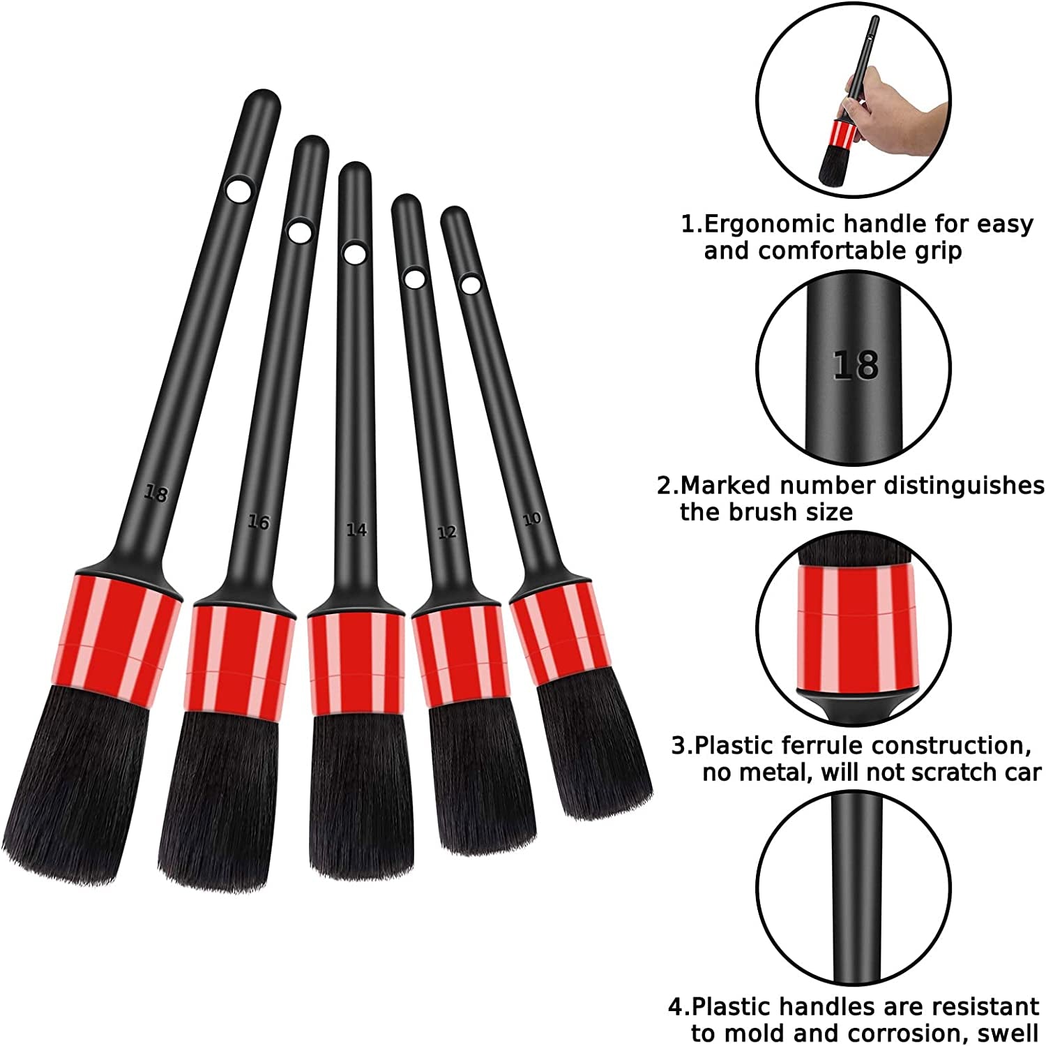 10Pcs Auto Car Detailing Brush Set Car Interior Cleaning Kit Includes 5 Boar Hair Detail Brush,3 Wire Brush, 2 Air Vent Brush for Cleaning Car Interior Exterior, Dashboard Engines Leather Wheel